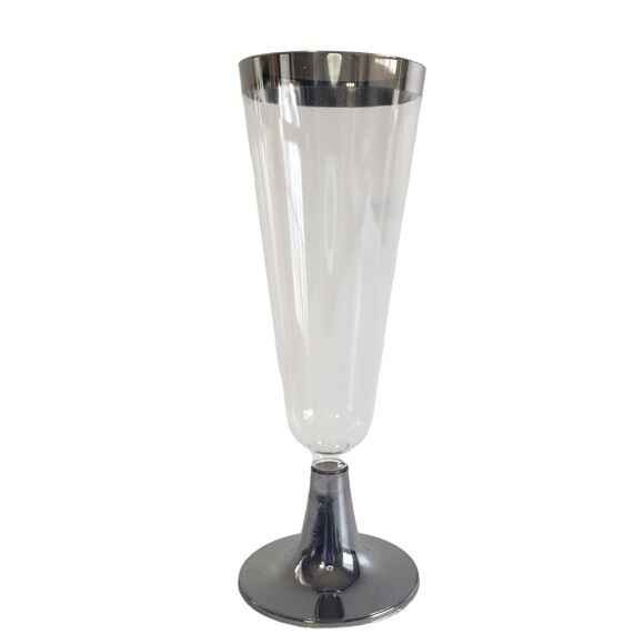 Plastic Stemmed Champagne Flutes Set of 48 Clear with Silver Rim + Base 4 oz New - Picture 2 of 8